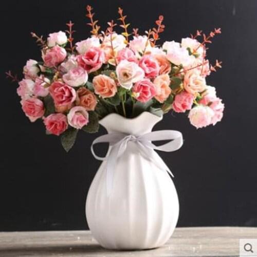 Wedding decoration ceramic vases, artificial roses, home office restaurant desktop decoration floral