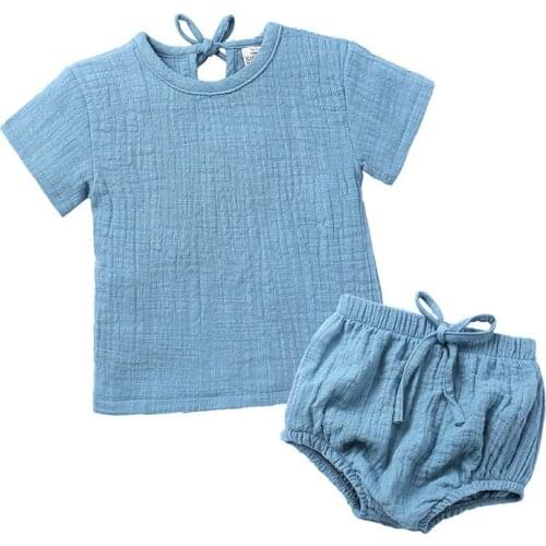 Summer Baby Clothing Linen Solid Newborn Baby Boy Girl Clothes Cotton Tops+Shorts Pants 2pcs Short Sleeve Outfits Set 3-24Month
