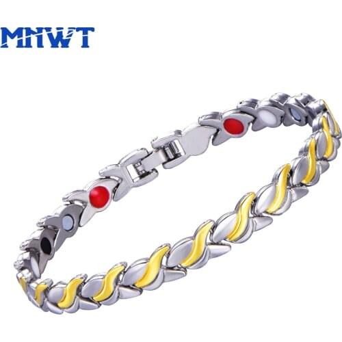 MNWT Hot Sale Fashion Health Magnetic Bracelets For Women 20cm Stainless Steel Magnet Germanium Care Bracelet Lady Jewelry Gift