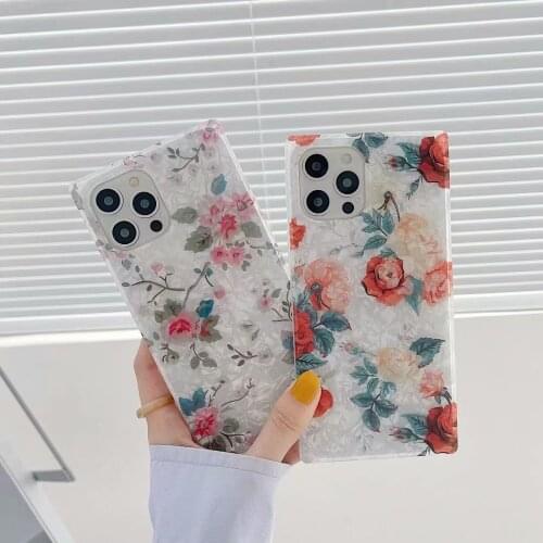 Gimfun Retro Flowers Cute Rose Pattern Phone Case for iPhone 11 12 Pro Max XS Max X XR 7 8 Plus Floral Glossy Soft Tpu Cover