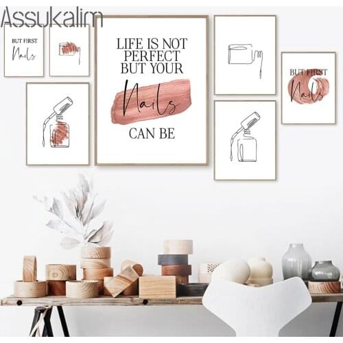 Minimalist Canvas Painting Nail Quote Wall Poster Beauty Line Art Print Scandinavian Pictures Beauty Salon Wall Art Decoration