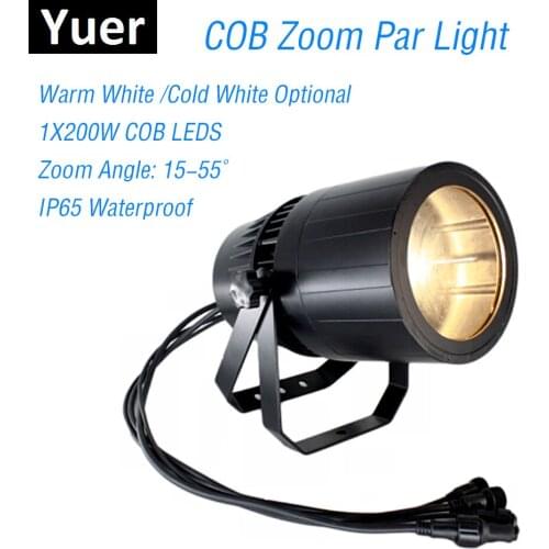 COB Zoom Par Light 200W Warm / Cold White Dj Lighting Effect Wash Light DMX 512 Controller Night Club Light Beam Projector Party