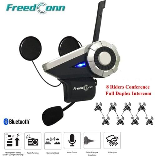 Latest T-Rex Full Duplex Motorcycle Group Talk System 1500M 8 Riders BT Interphone Bluetooth Helmet Intercom Headset + FM Radio
