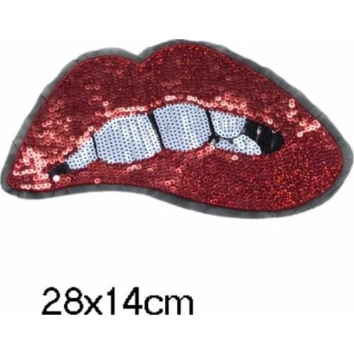 2019 New DIY Big Red Lip Mouth Patches Applique Sewing Handmade Bling Bling Sequins Patch for Clothing Embroidered Stickers