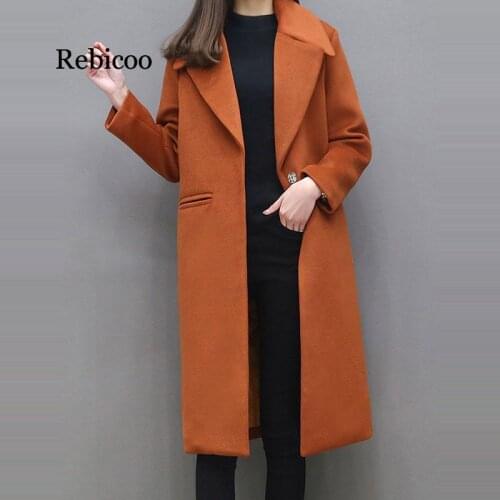 Autumn Winter Wool Coat For Women Loose Long Woolen Coat One Button Slim Type Female popular Outerwear Jacket Parka