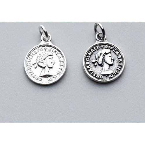 Fashion Vintage Round Queen Pattern Coin Charms 11mm 925 Sterling Silver Necklace Bracelets Charm&Pendant DIY Jewelry Making