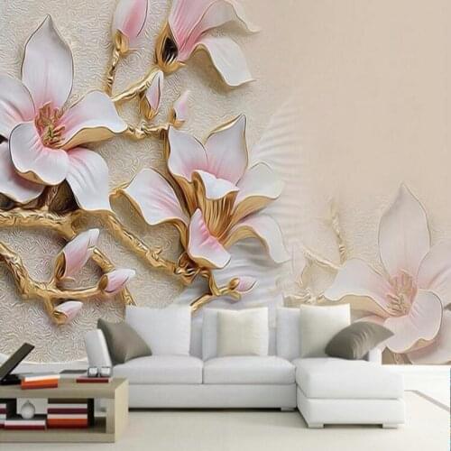 Custom Any Size Wall Cloth Modern 3D Embossed Magnolia Flower Wallcloth Mural Wallpaper Living Room TV Background Wall Covering