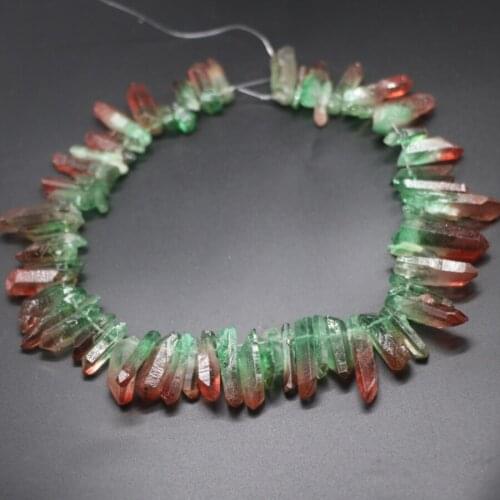 Approx.42pcs green red crystal rock, Quartz Point Pendant Bullet Hexagonal Pendulum Column Reiki Healing Chakra Beads Jewelry