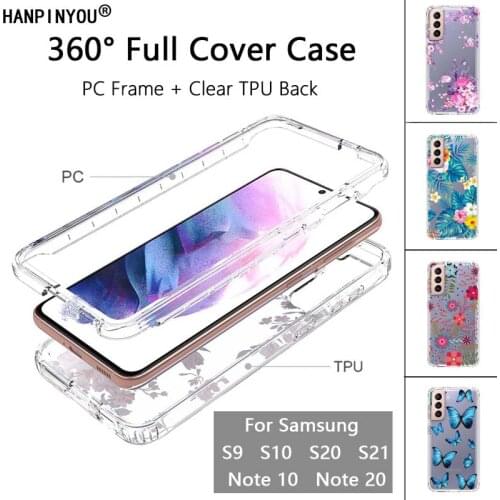 For Samsung Galaxy S21 S20 FE Ultra S10 S9 Note 20 10 Plus Clear Full Cover Phone Case PC & Silicone TPU Screen Protector Shell