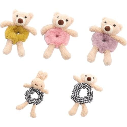D0LF Cute Bear Hair Rope Furry Rabbit Elastic Hair Bands Lovely Ponytail Holder Durable Deft Bun Maker Hair Accessories