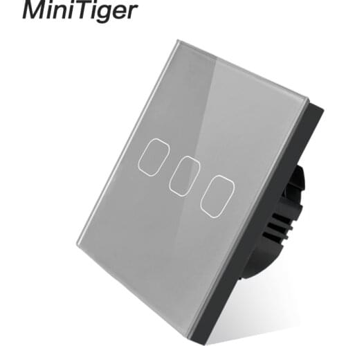 Minitiger EU/UK standard 3 Gang 1 Way Touch Switch Gray Crystal Glass Panel Touch Switch Waterproof Only Touch Function Switch