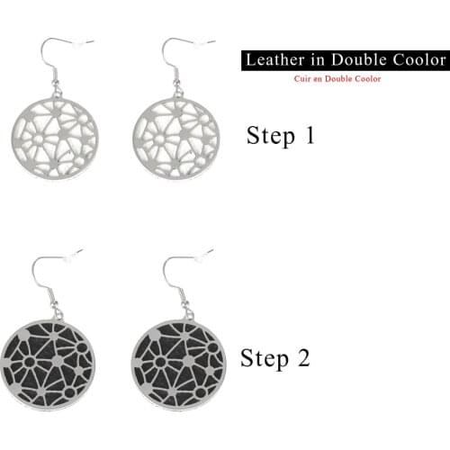 Cremo Gypsophila Stainless Steel Round Pendant Charm Earring Leather drop earrings Hanging Dangle Earring Jewelry