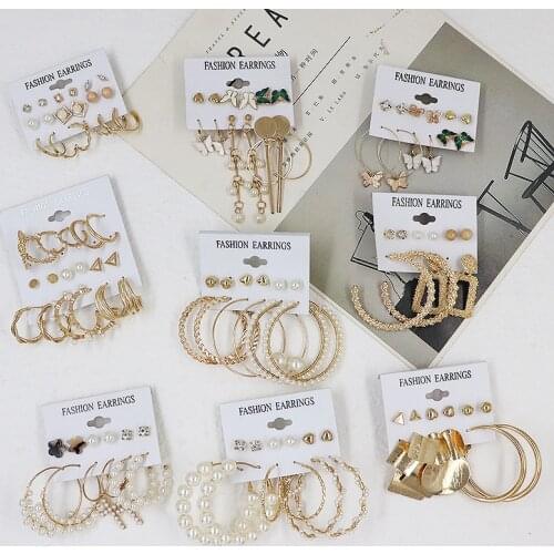 Alloy Lovely Atmosphere Earrings for women Fashion Pearl Geometry Anti Allergy Large Circle Set Earrings