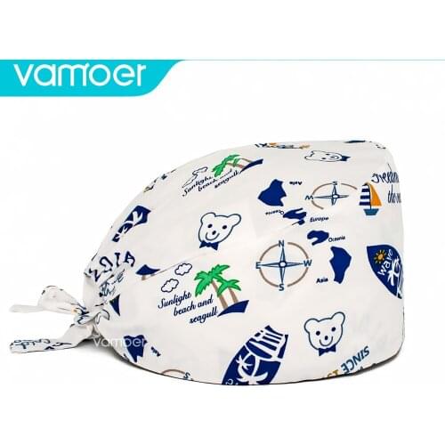 Nurse hair cap 2020 Scrub Cotton Nurse Hat Floral Bouffant Sanitary Cap with Sweatband Cartoon Printing Nursing Confortable Hats