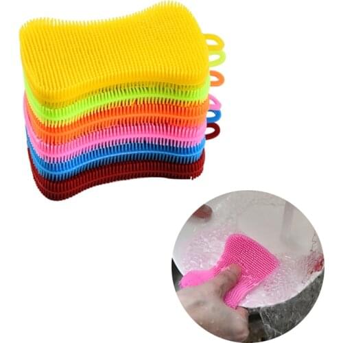 1Pcs Kitchen Cleaning Brush Silicone Dishwashing Brush Fruit Vegetable Cleaning Brushes Pot Pan Sponge Scouring Pads Tool
