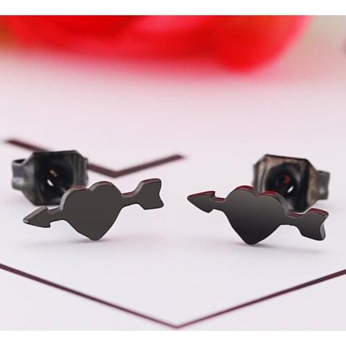 SMJEL Tiny Black Heart Arrow Stud Earrings Women Accessories Love Jewelry 2018 New Fashion Punk Earring Gifts