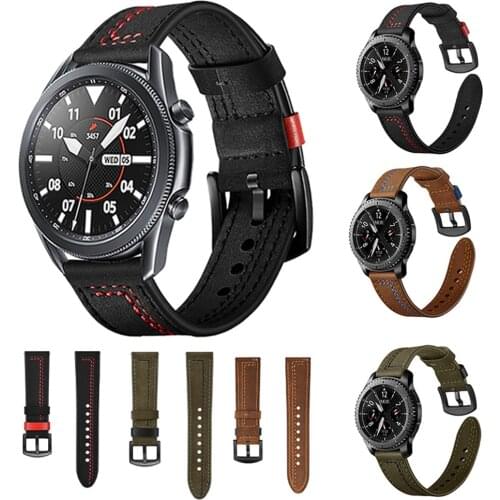 Stitching Leather Strap for Samsung Galaxy Watch 3 45mm 41mm S3 S2 Band for Samsung watch3 Active 2 Bracelet 20mm 22mm Watchband