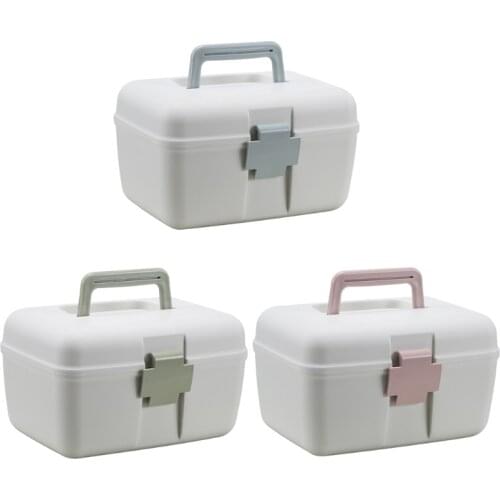 T3EC Multifunction Portable Medicine Plastic Storage Box Household Large Capacity Double Layer First Aid Bin with Handle Tray