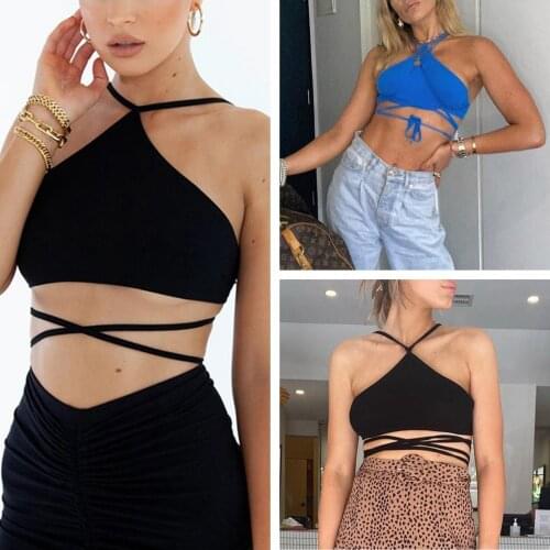 2021 New Women Sexy Close-fitting Camisole, Solid Color Off-the-shoulder Sleeveless Crop Tops Fashion, Black/ Blue