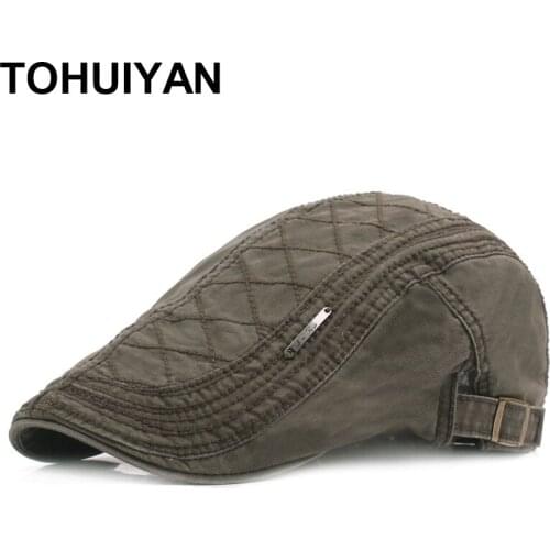 TOHUIYAN Vintage Cotton Newsboy Caps Summer Autumn Gorras Berets Hats Casual Women Boinas Cabbie Hat Adjustable Flat Cap For Men