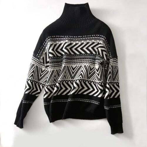 Knit Sweaters Women Pullover Black And White Grid Winter Clothes Women Loose Sweaters Top Coat Casual Sueter De Mujer 2021