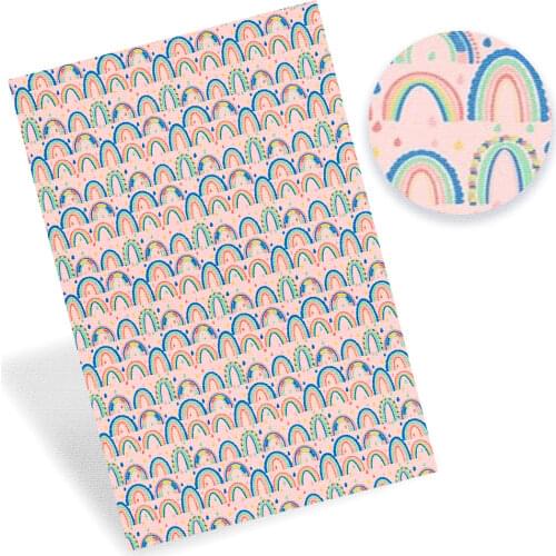 Xugar 22*30cm Cartoon Faux Synthetic Leather Fabrics Rainbow Printed PU Leather Sheet DIY Bows Craft Garment Apparel Materials