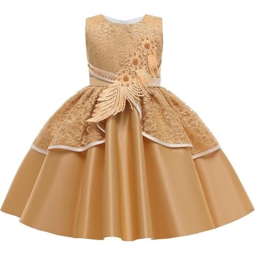 Girl babys birthday party jacquard dress 3-10 year old childrens lace patchwork embroidery Holy Communion party Pleated Dress