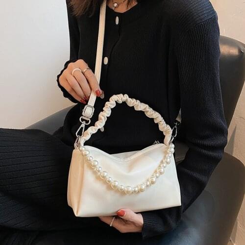 Casual Women Small Pu Leather Handbags High Quality Pearl Shoulder Crossbody Bags for Women Designer Female Travel Messenger Bag