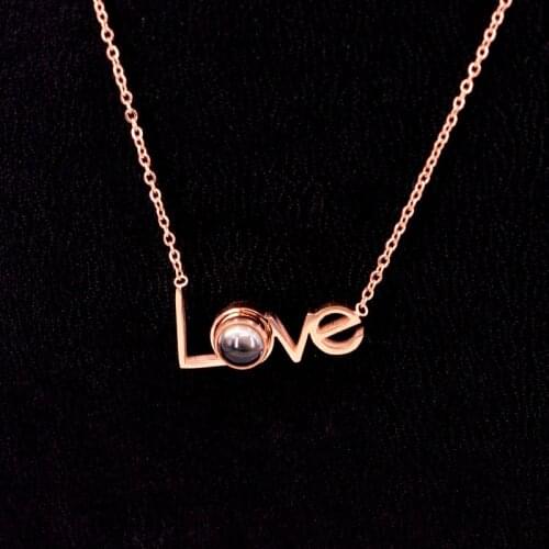 Stainless Steel Love Charm 100 Language i Love You Projection Necklace Women Memory Jewelry Chain Valentine Day Xmas Gift