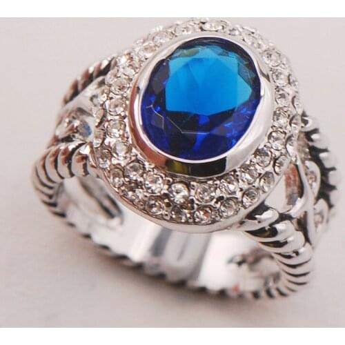 Blue Crystal Zircon Women 925 Sterling Silver Ring F794 Size 6 7 8 9 10