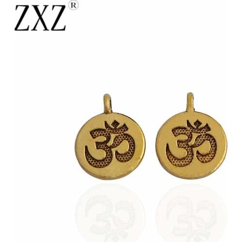 ZXZ 20pcs Antique Gold Tone OM AUM Symbol Yoga Round Charms Pendants 2 Sided for Jewelry Making Findings 15x15mm