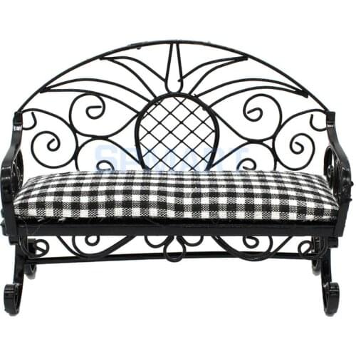 1/12 Dollhouse Miniature Furniture Living Room Garden Vintage Metal Double Chairs Double-Seat Sofa Couch Bench Pretend Play Toys