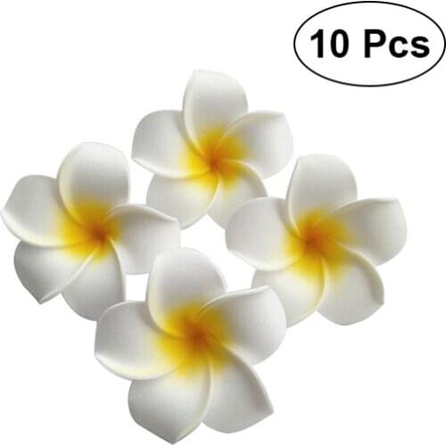 10pcs 7cm Hawaii Flower Hair Clip Hairpin Simulation Egg Flower Headdress for Beach Luau Party (White with Yellow)