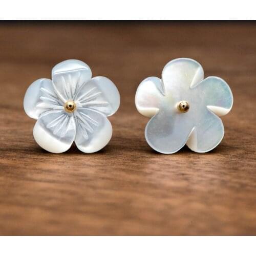 10pcs White Mother of Pearl Flowers, Carved Shell Flat Back Beads 12mm, For Jewelry Making Accessories (V1377)