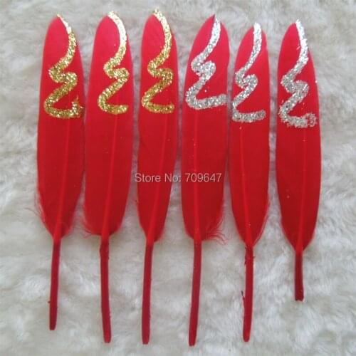 100Pcs/Lot! Red Duck Cochettes Feathers with Gold/Silver Glitter Dipped,Decorative Goose Feathers Wedding Decor,Party Supplies