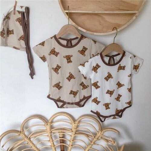 2021 Summer Baby Bodysuits Toddler Boys Bear One Piece Infant Girls Jumpsuits Newborn Outfit With Hat