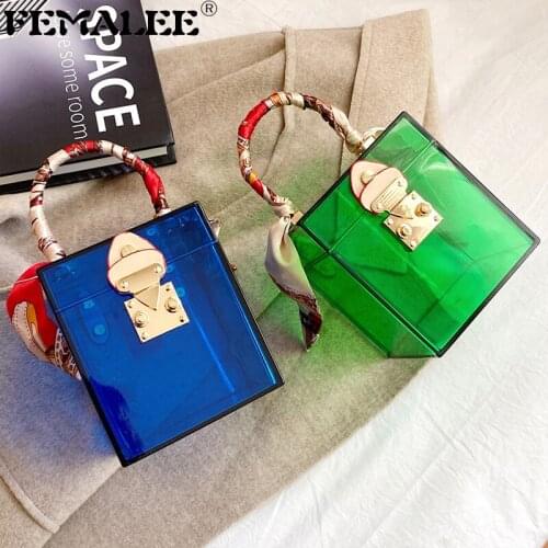 2021 Summer Clear PVC Women Handbags Simple Scarves Designer Mini Tote Fashion Flap Casual Lady Bag Luxury Grip Box Bags Bolsa