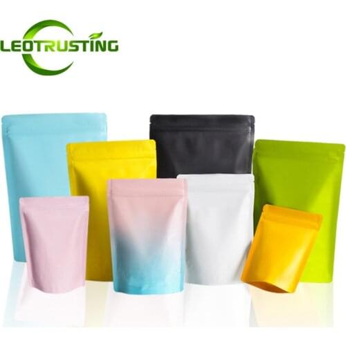 Leotrusting 50pcs Stand up Color Aluminum Foil Zip Lock Bag Resealable Heat Sealing Snack Cosmetics Beauty Coffee Seeds Pack Bag