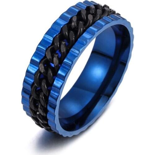 6 Color Cool Stainless Steel Rotatable Men Couple Ring High Quality Spinner Chain Rotable Rings Punk Women Man Jewelry for Party