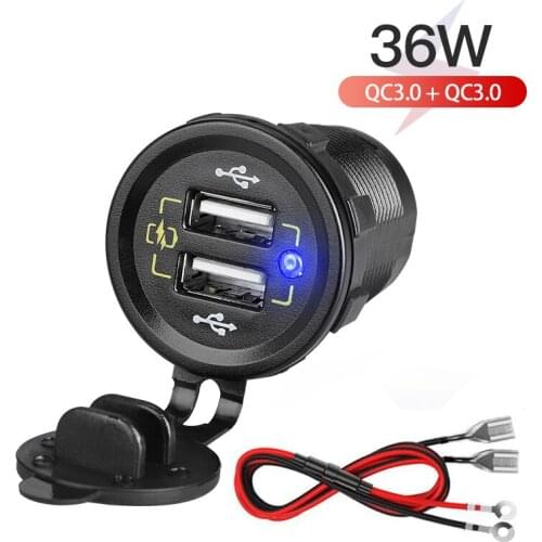DIY QC3.0 Dual USB Car Charger Quick Charge Waterproof 36W USB Fast Charger Power Outlet for Marine Boat Motorcycle Truck