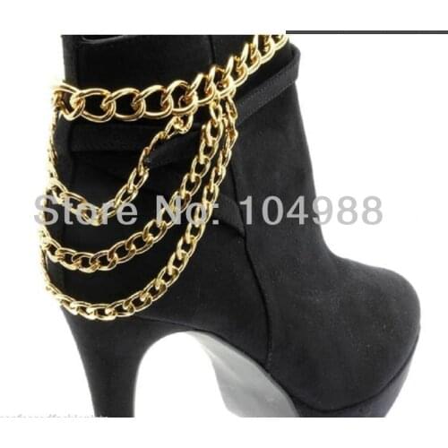 FREE SHIPPING 2014 Style AK-08 Women Fashion Gold colour Chain Ankle Three Layers Chains Heels Ankle Chain Jewelry