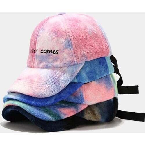American New Tie Dye Baseball Cap Men Women Autumn Winter Outdoor Warm Letter Cap Snapback Warm Thick Gorras Street Trend Hat