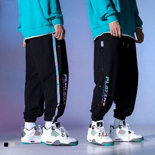 Black Sports Pants Men 2021 Gray Beam Legs Jogger Fashion Pants Full Open Buckle Fashion Button Pants Loose Sweatpants Trousers