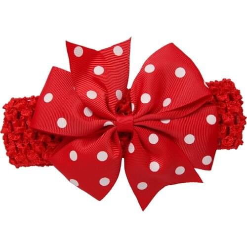 Baby Girl Rib Dovetail satin ribbon Polka Dot Bow Elastic hair band(Red)