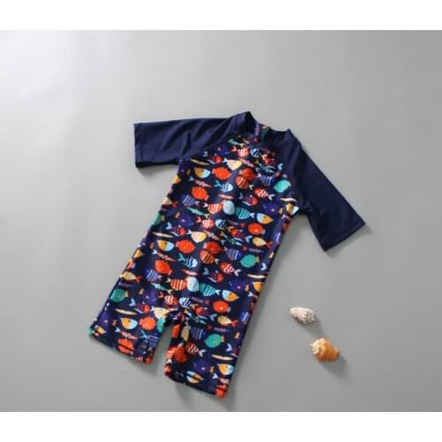 Childrens one-piece swimsuit boy and girl cute Fish Pattern baby quick dry baby sun protection Bathing suit and hat YZ19009
