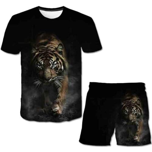 Funny Men T shirt+Beach Shorts Sets 2021 Summer Sportswear Jogging Pants T-shirt streetwear Harajuku 3D print tiger Tops Tshirt