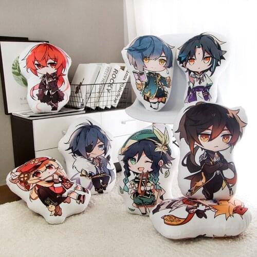 The Original God Anime Plush Pillow Toy Aether Lumine Sora Hotaru Diluc Venti Mona Stuffed Doll Double Sided Pattern Gift
