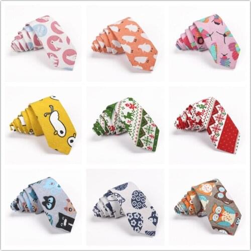 GUSLESON New Colorful Slim 6cm Cotton Cartoon Tie For Men Skinny Neck Tie for Wedding Casual Business Party Formal Gift
