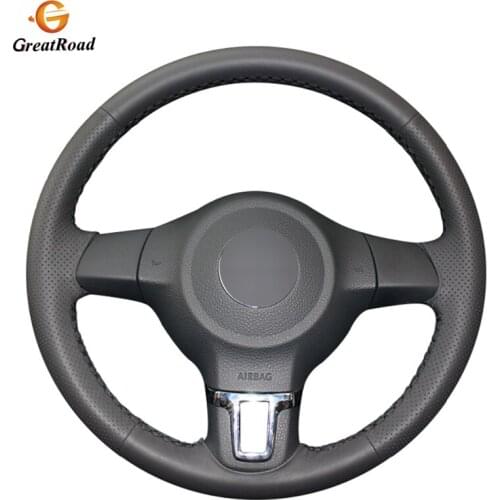 Handsewing Black Genuine leather Car Steering Wheel Covers Wrap for Volkswagen Golf 6 Mk6 VW Polo MK5 2010 2011 2012 2013
