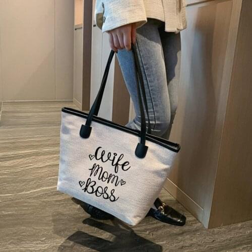 Wife Mom Boss Printed Gifts for Mom Mather Canvas Shopping Bag Tote Bag Shoulder Beach Bag